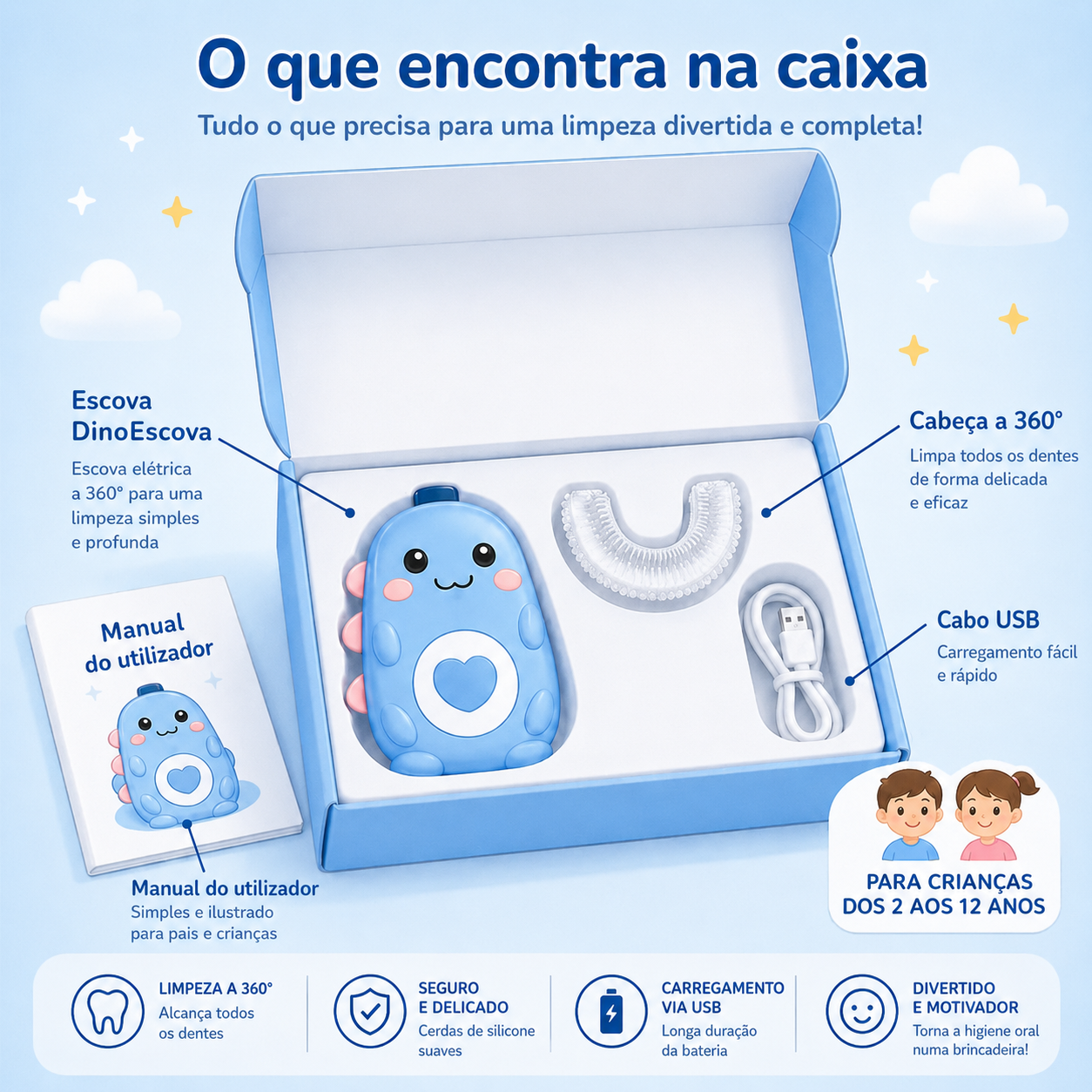 DinoEscova - Escova de dentes elétrica para crianças